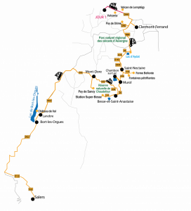 Carte du road trip en Auvergne