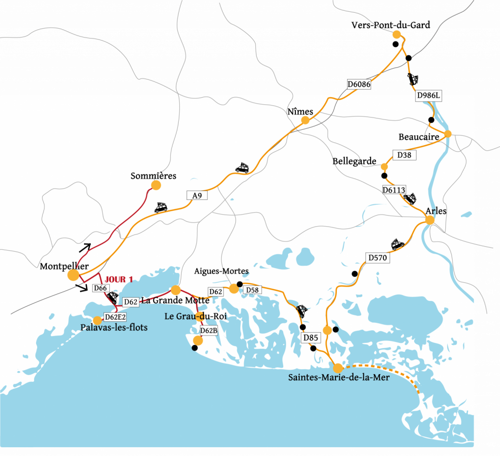 Carte road trip Camargue