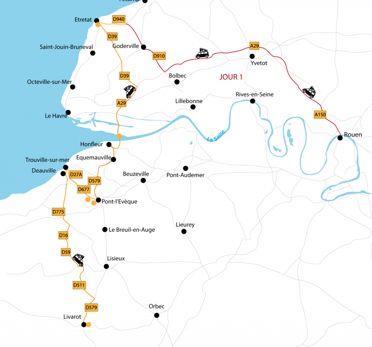 Carte du road trip en Normandie