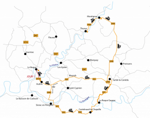 Carte du road trip dans le Périgord